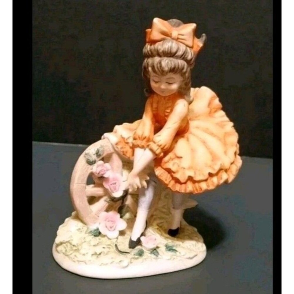 Lefton Young Girl Orange Dress Dollhouse Collection Lady Hand-Painted KW5339 Vtg